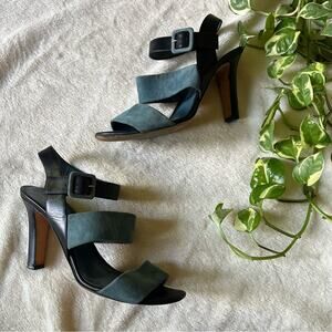 Sergio Rossi Black and Blue Suede and Leather Heels